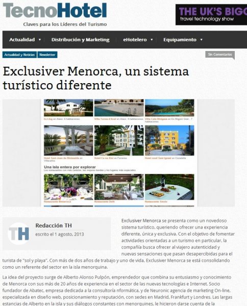 Artículo Tecnohotel sobre Exclusiver